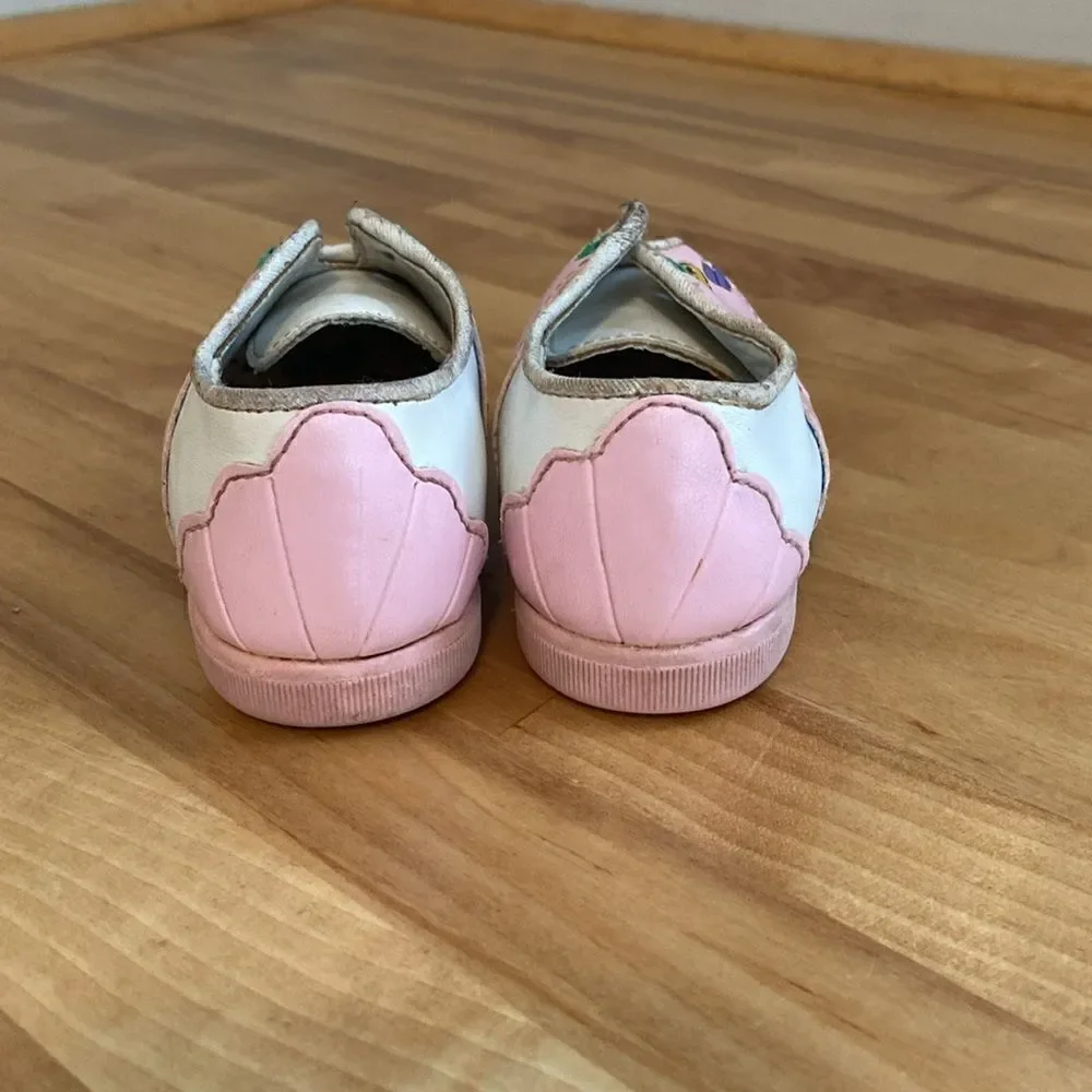 Disney Little Mermaid Children's Vintage Pink & White Oxford Flat Loafer Size 5